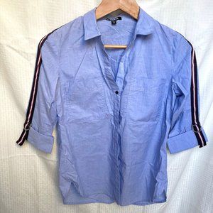 Women's XS Button Down Blue Striped Sleeve Shirt